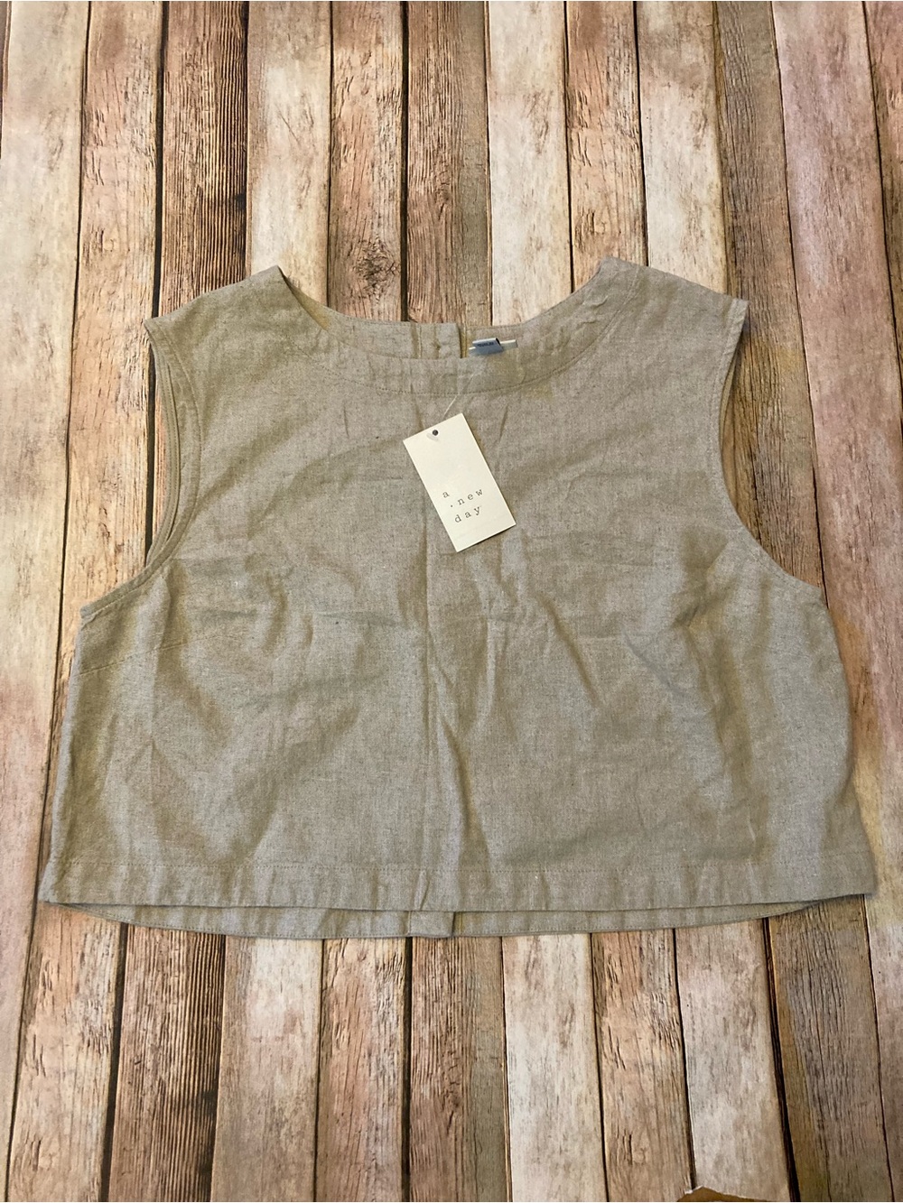 a new day M Tan Linen Blend Sleeveless Crop Top